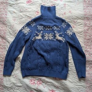 Vintage Lands' End Blue Turtleneck Snowflake Sweater